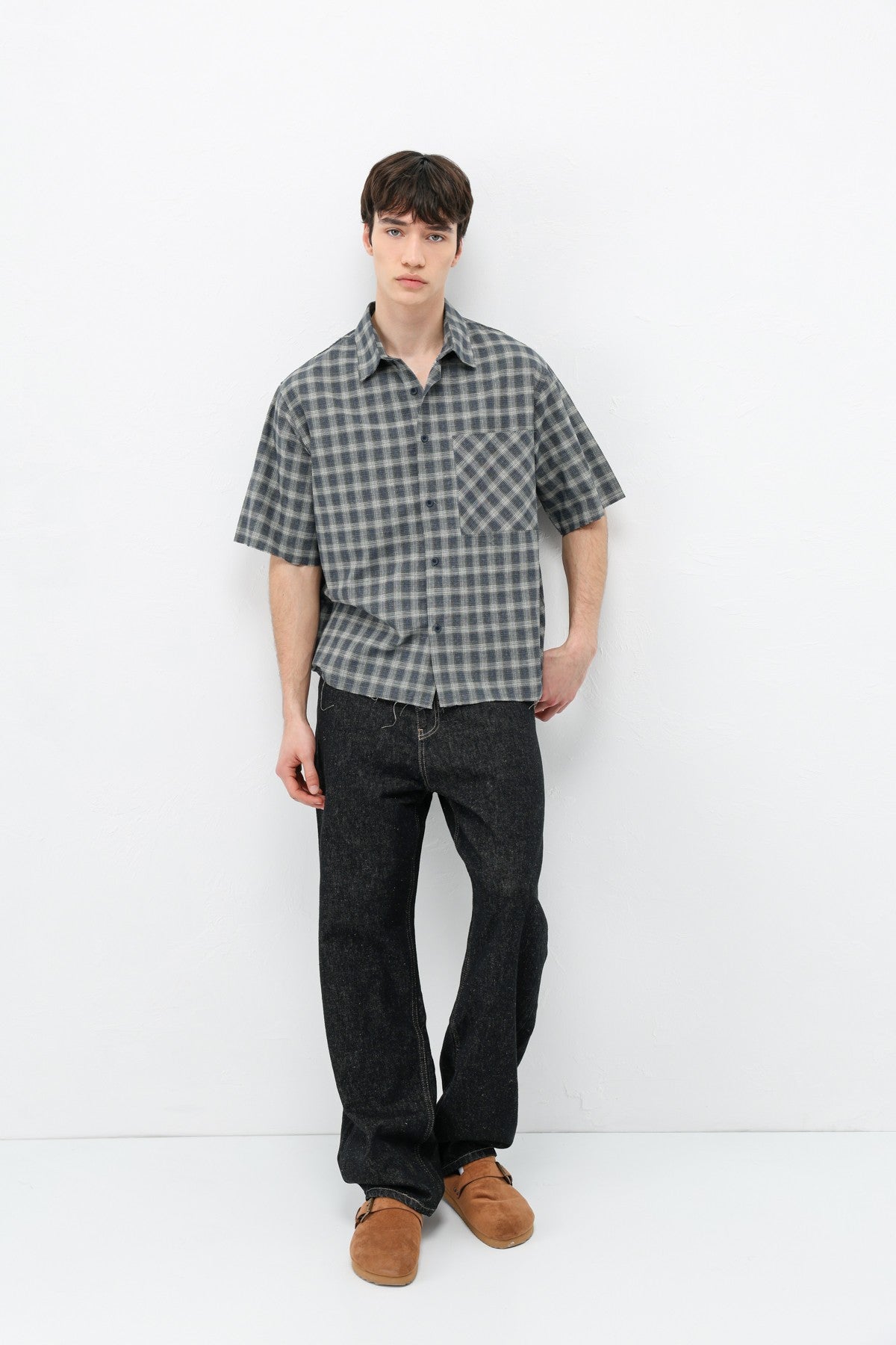 Checkered Short-Sleeved Oversized Shirt