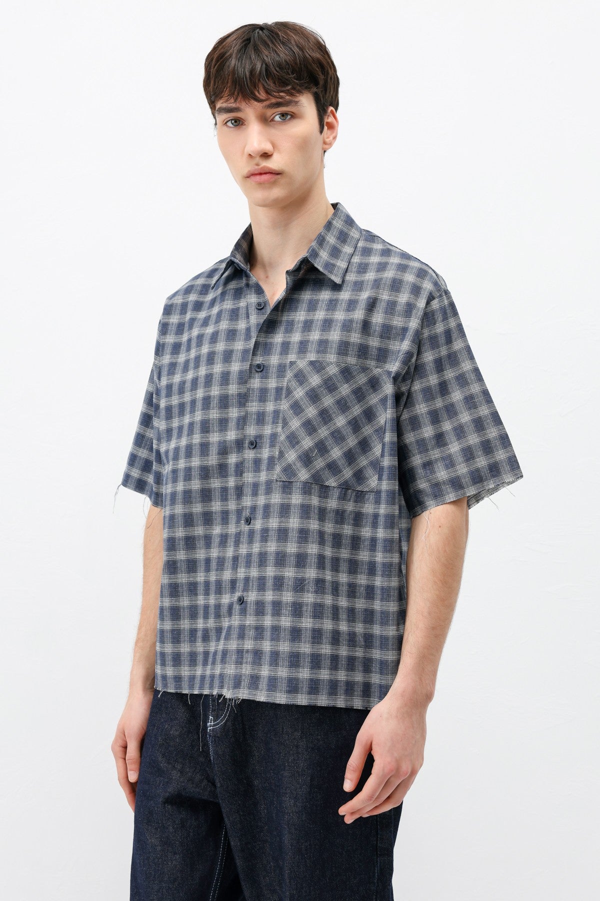 Checkered Short-Sleeved Oversized Shirt
