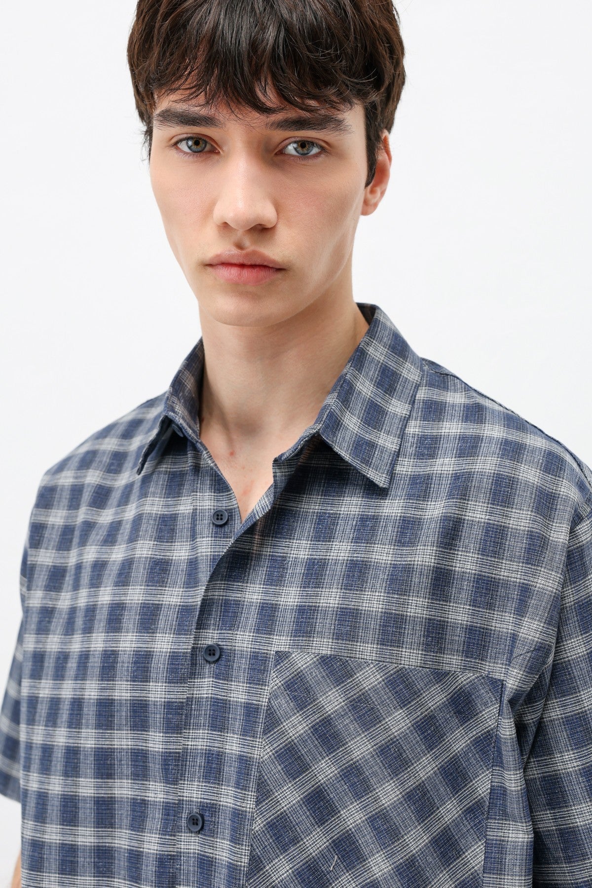 Checkered Short-Sleeved Oversized Shirt
