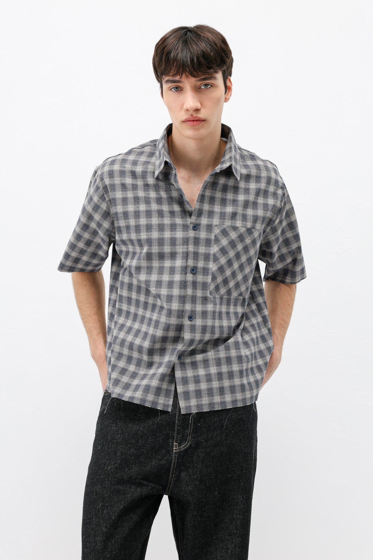 Checkered Short-Sleeved Oversized Shirt