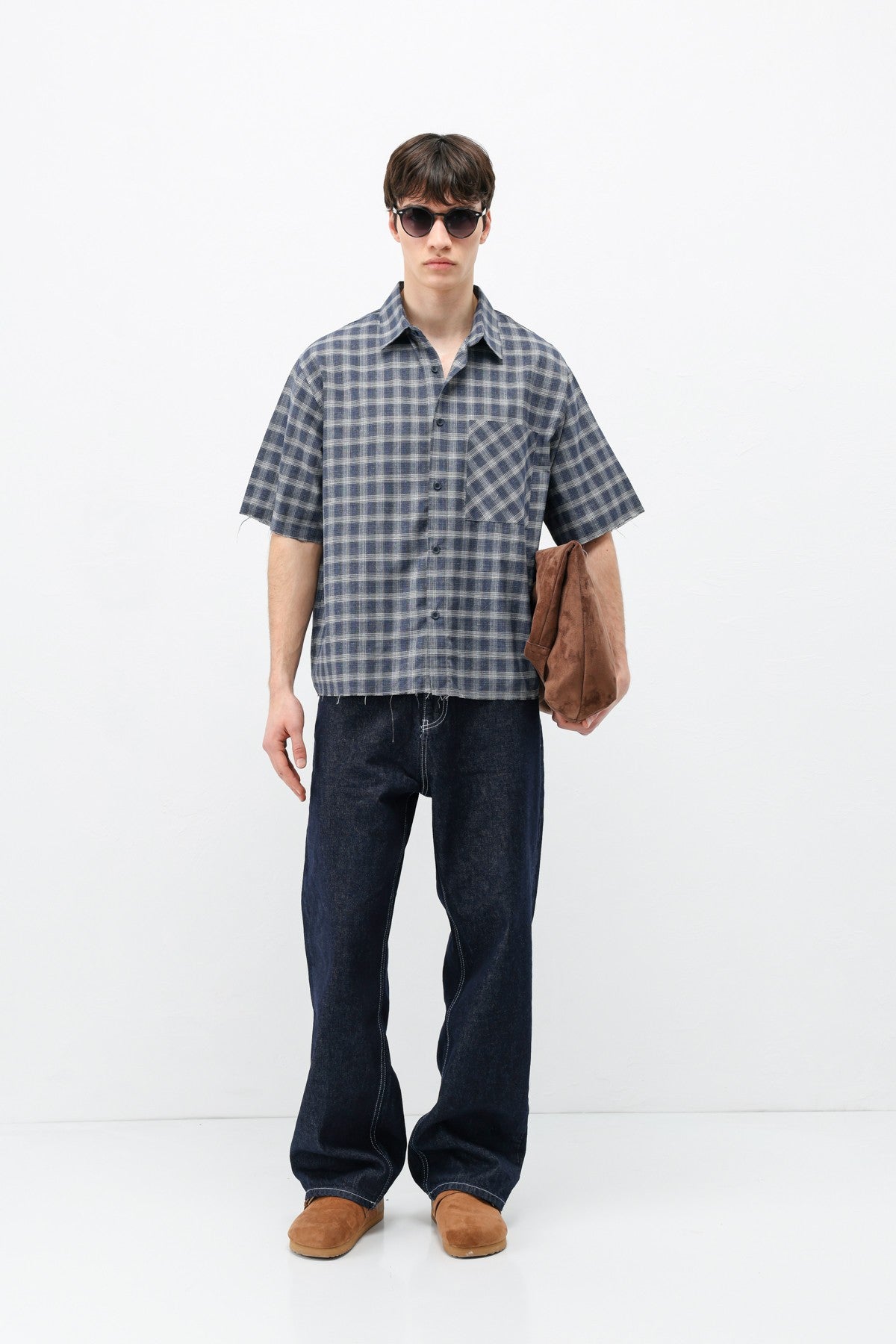 Checkered Short-Sleeved Oversized Shirt