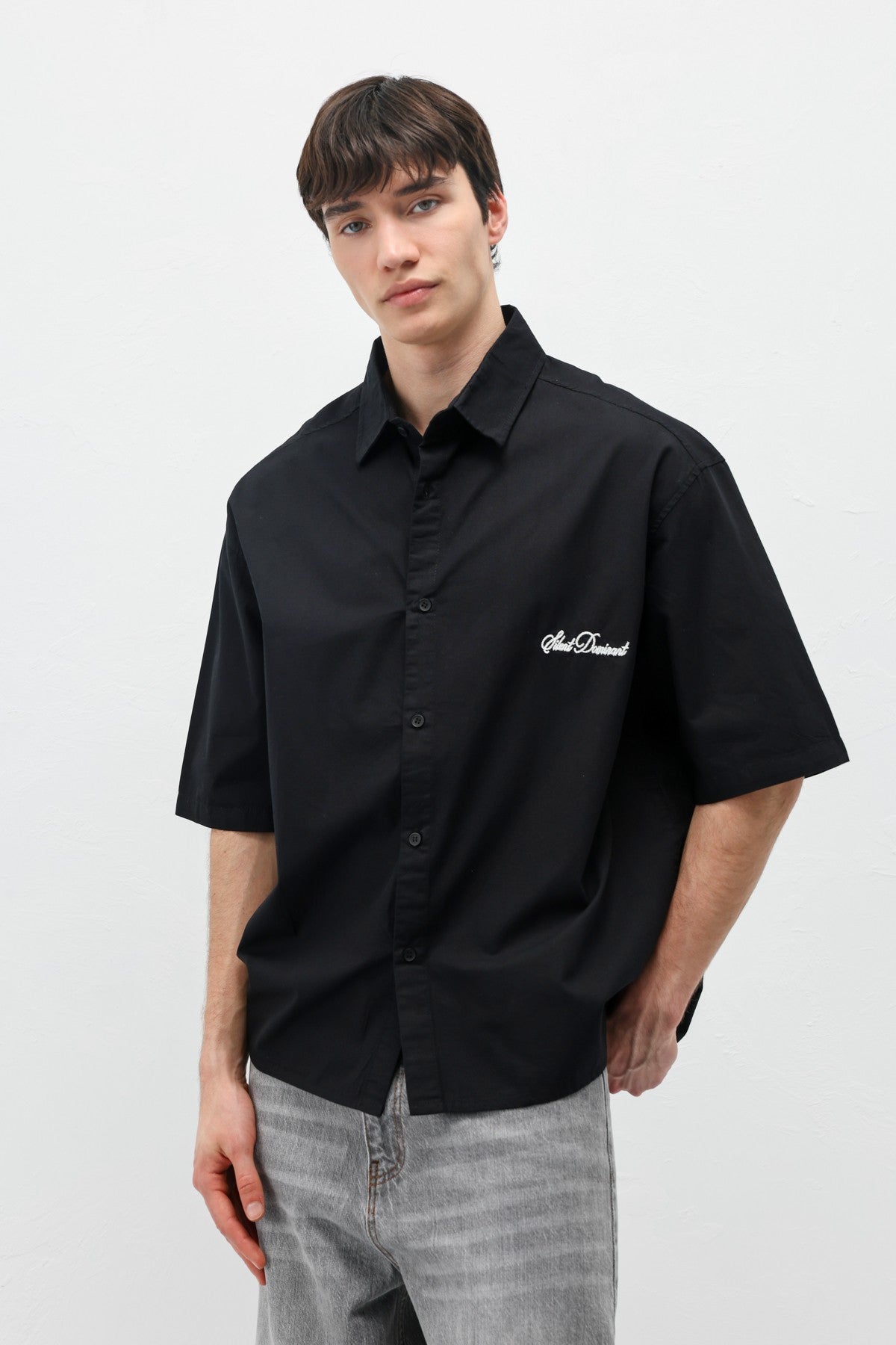 Oversized Short-Sleeve Shirt with Printed Text