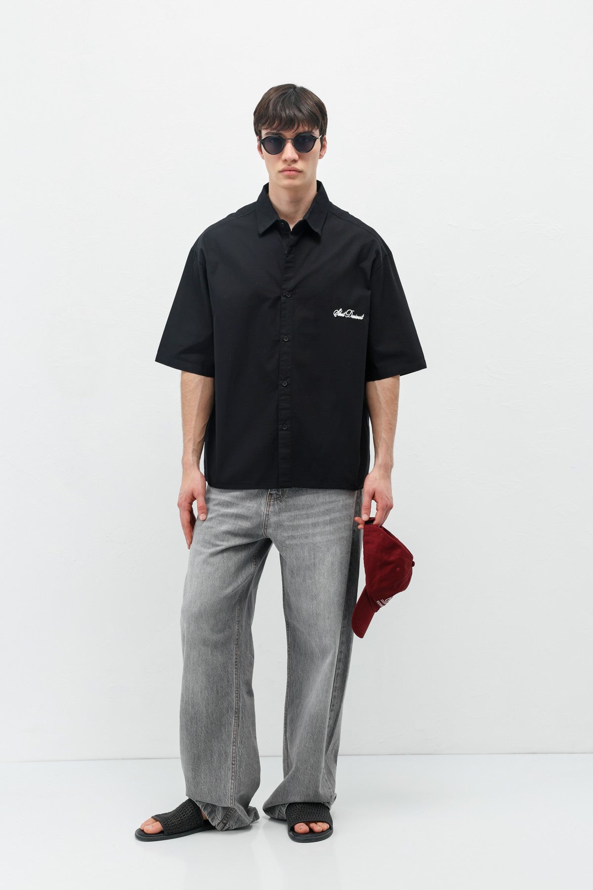 Oversized Short-Sleeve Shirt with Printed Text