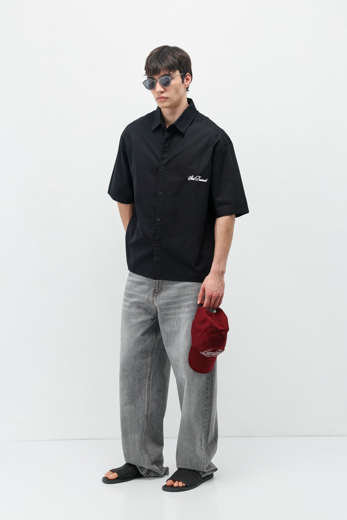 Oversized Short-Sleeve Shirt with Printed Text