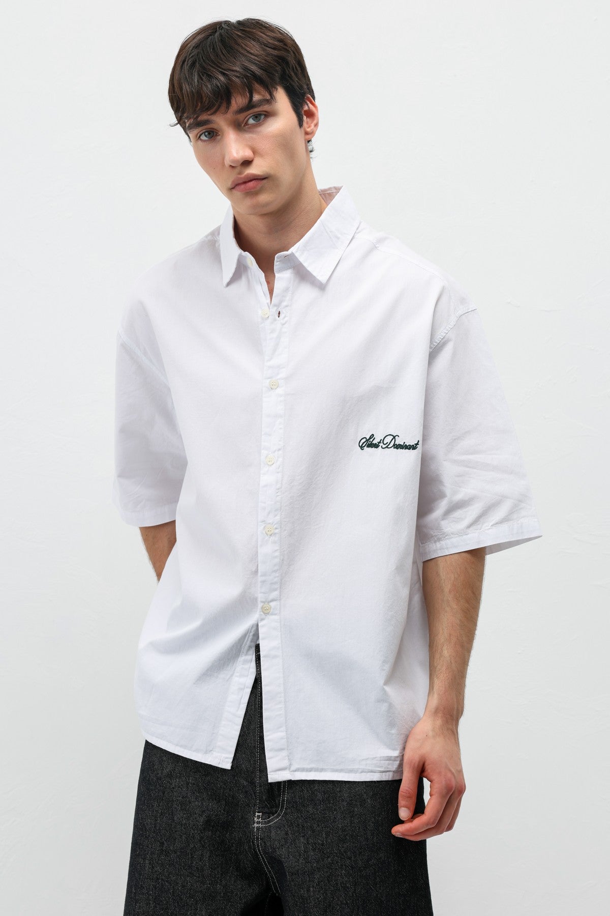 Oversized Short-Sleeve Shirt with Printed Text