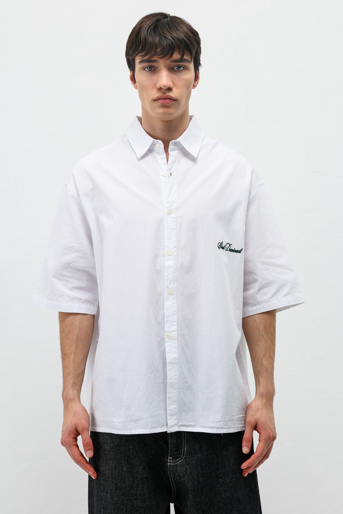 Oversized Short-Sleeve Shirt with Printed Text