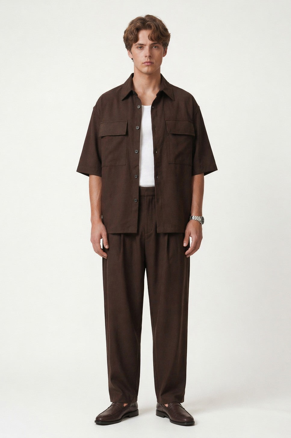 Oversized Stretch-Fabric Shirt with Pockets