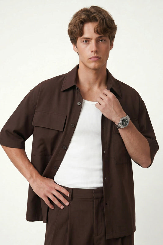 Oversized Stretch-Fabric Shirt with Pockets