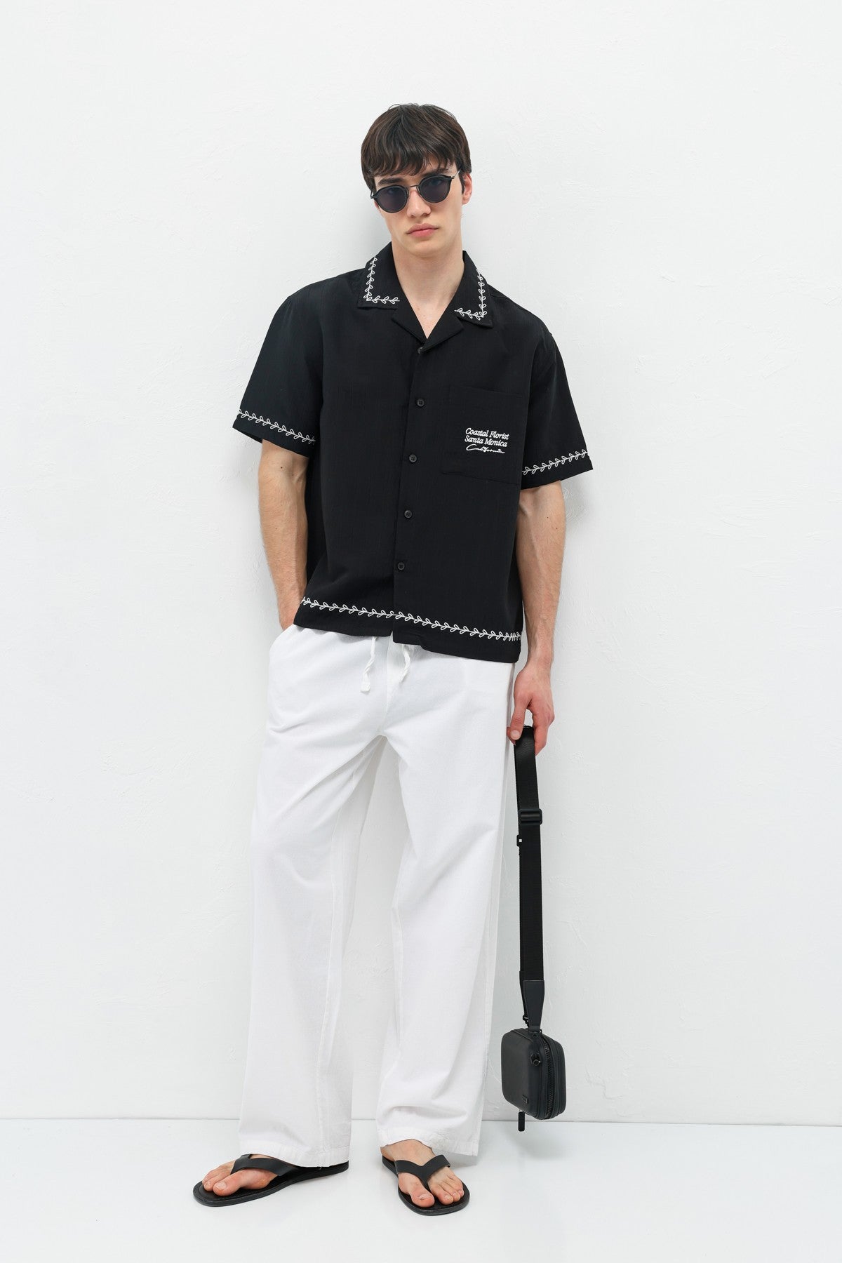 Oversized Linen Shirt with Printed Text