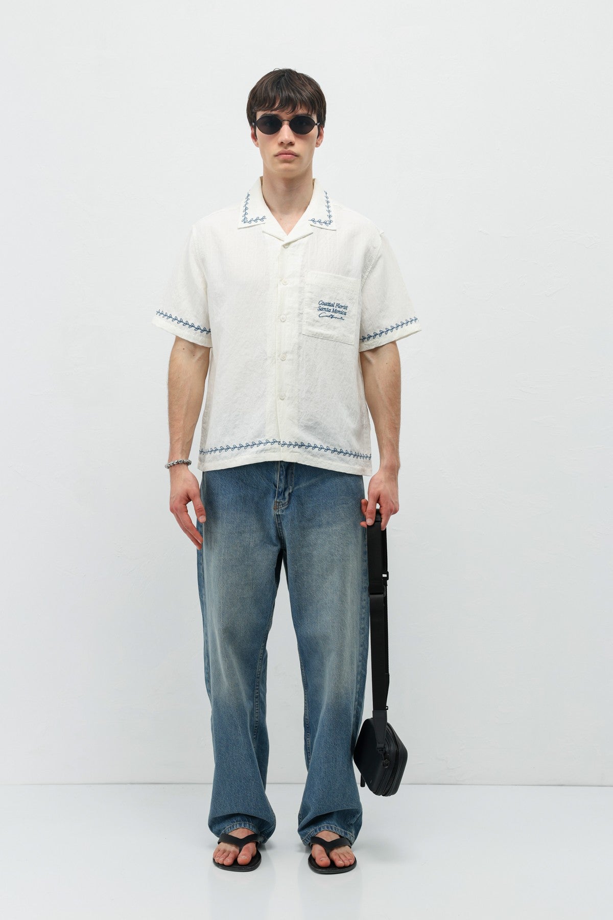 Oversized Linen Shirt with Printed Text