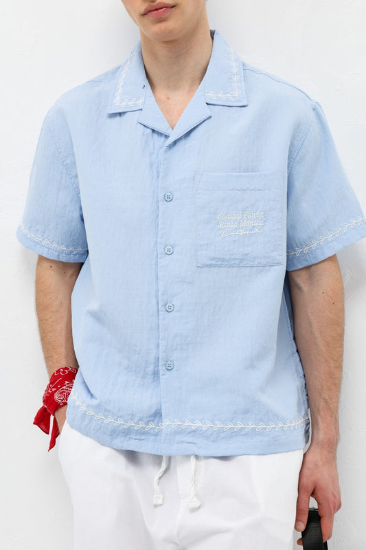 Oversized Linen Shirt with Printed Text