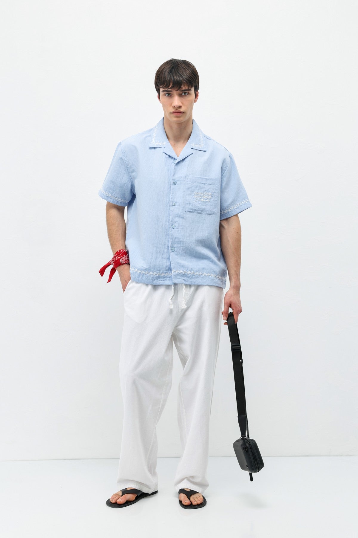 Oversized Linen Shirt with Printed Text