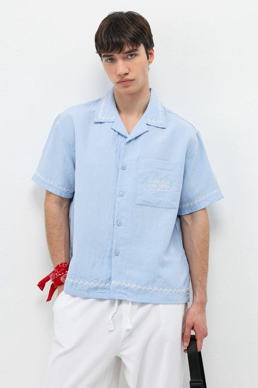 Oversized Linen Shirt with Printed Text