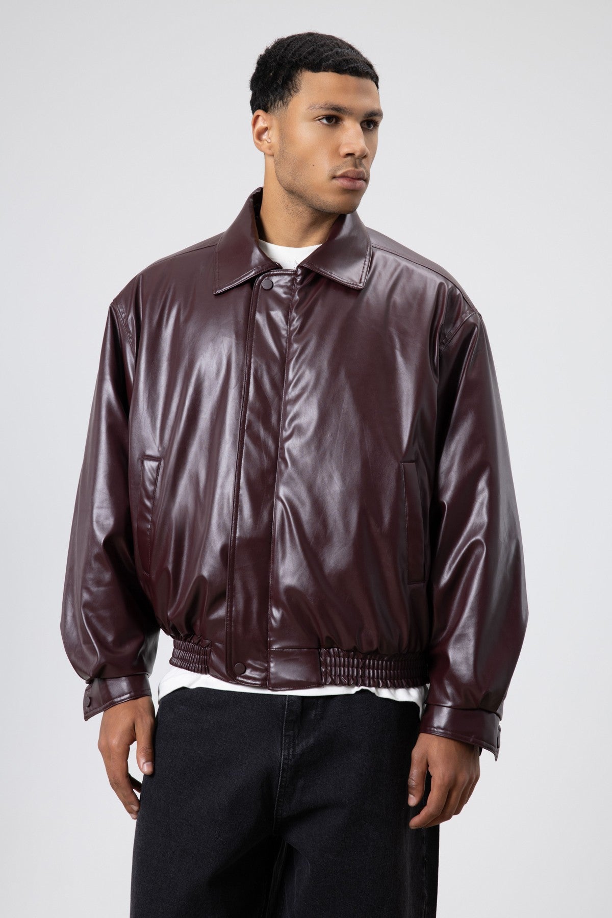 Basic Faux Leather Oversized Jacket