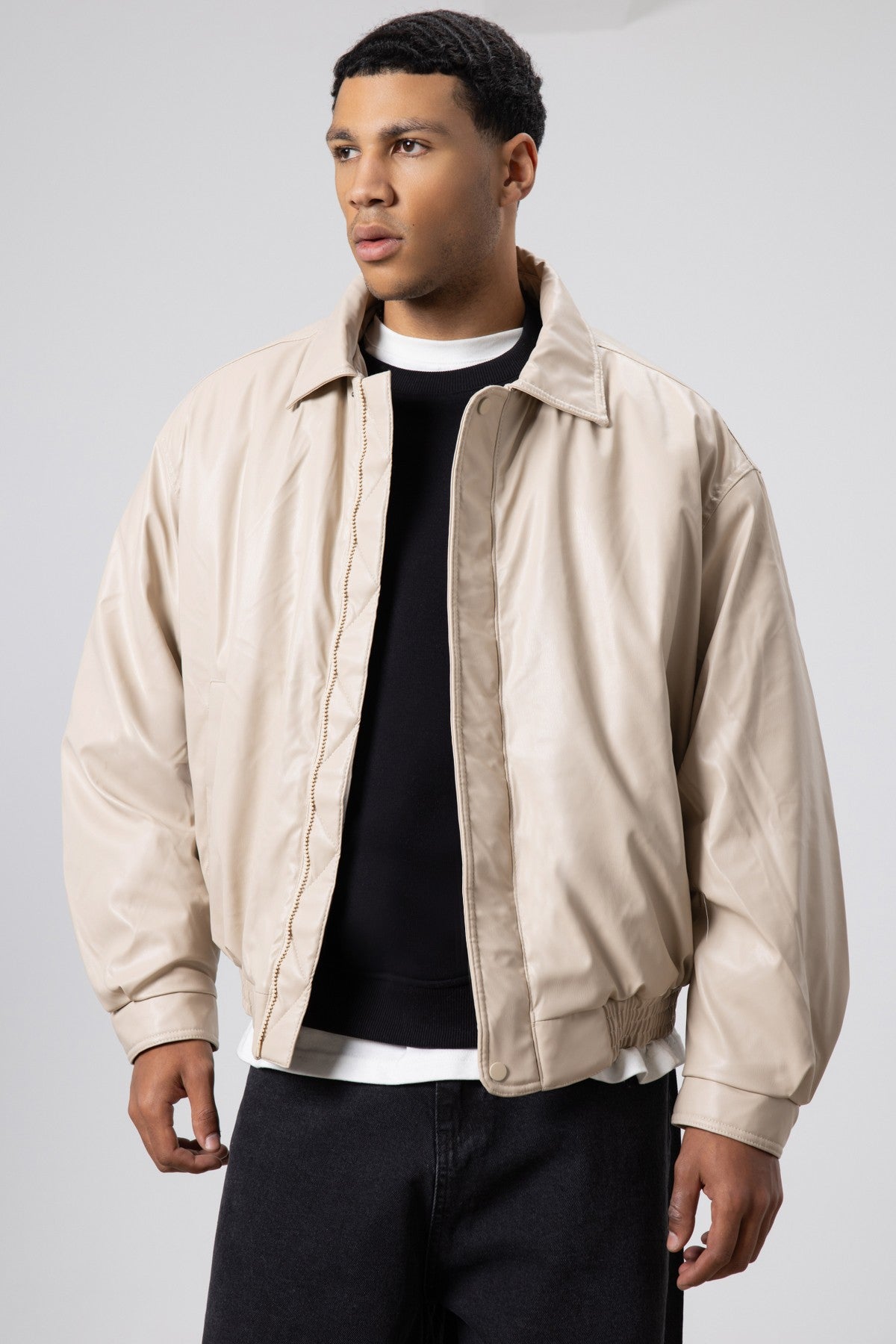 Basic Faux Leather Oversized Jacket