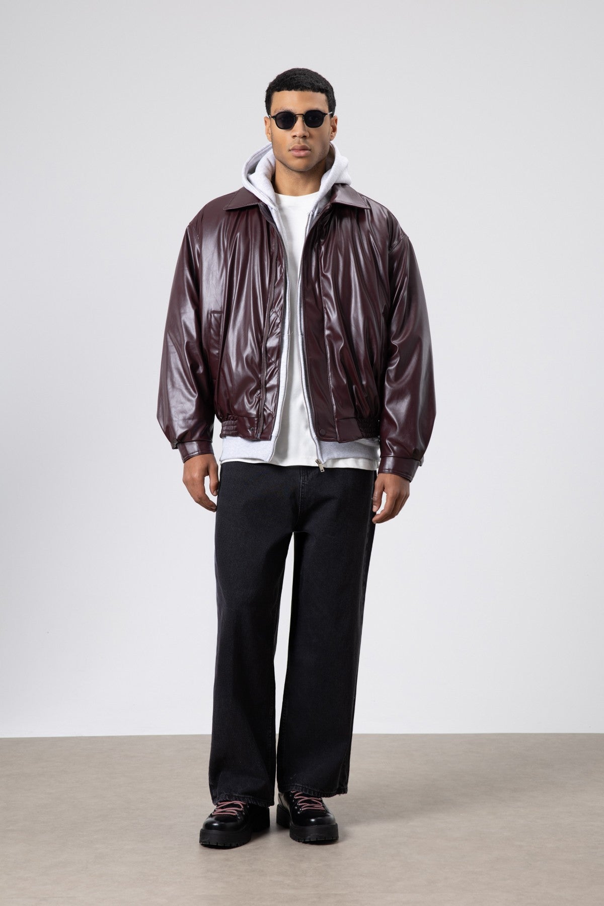Basic Faux Leather Oversized Jacket