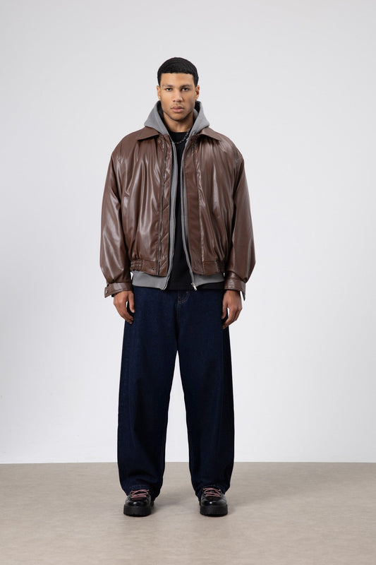 Basic Faux Leather Oversized Jacket