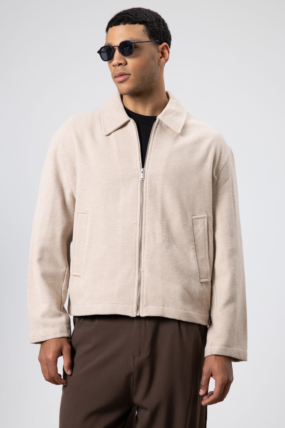 Oversized Zipper-Front Wool Coat