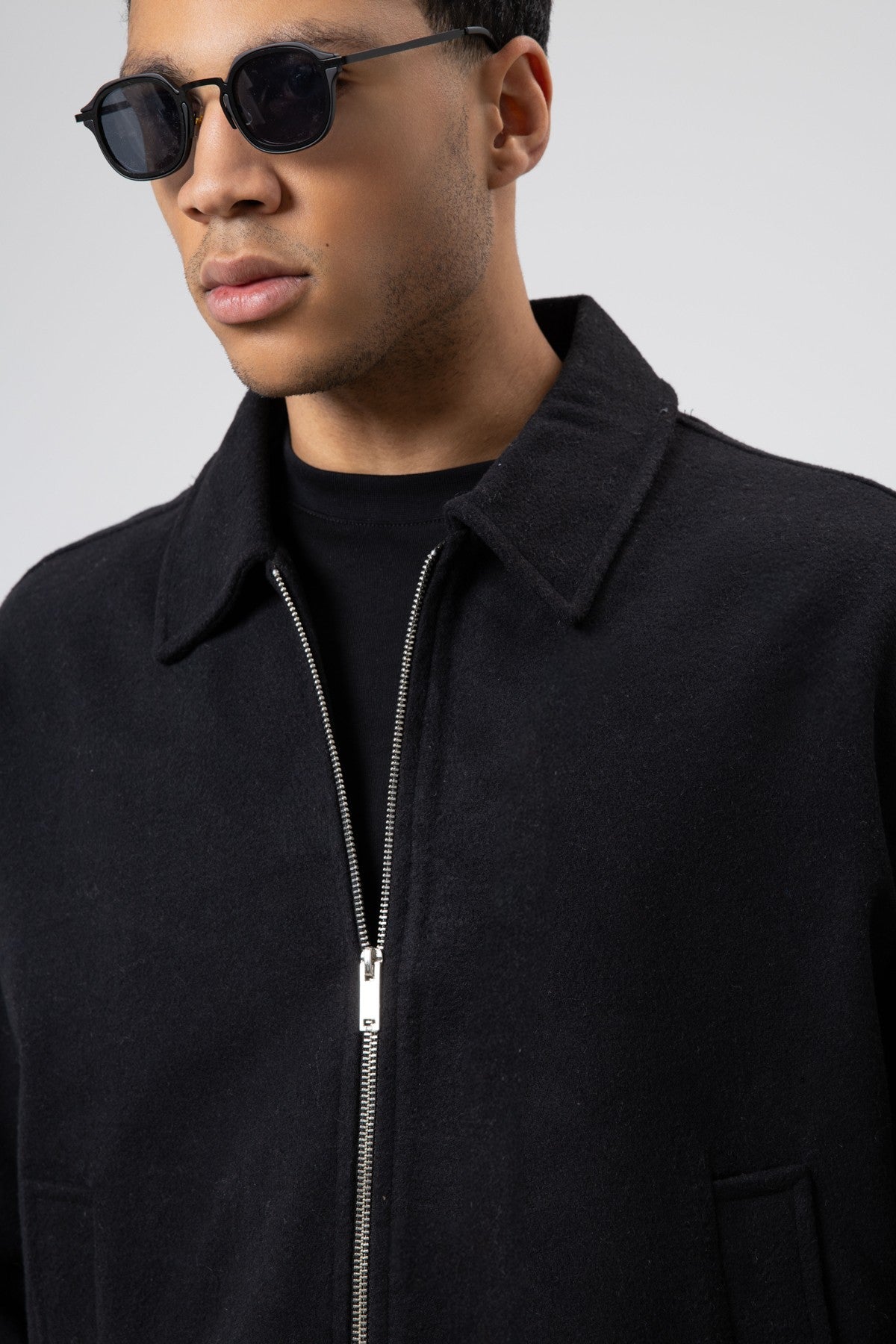Oversized Zipper-Front Wool Coat