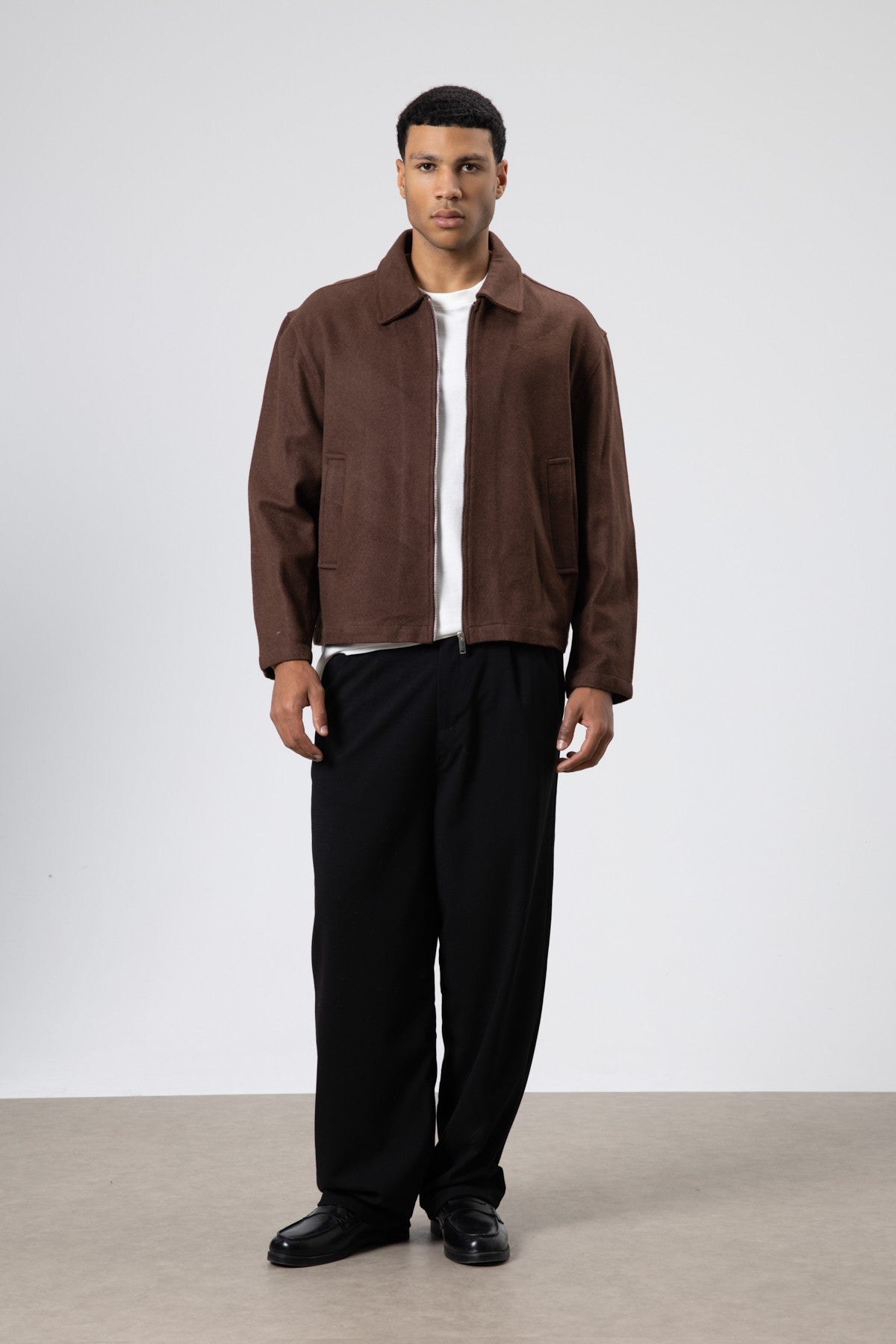 Oversized Zipper-Front Wool Coat