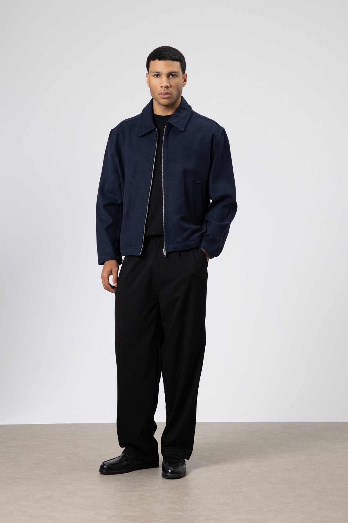 Oversized Zipper-Front Wool Coat