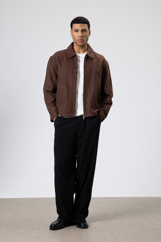Oversized Zipper-Front Wool Coat