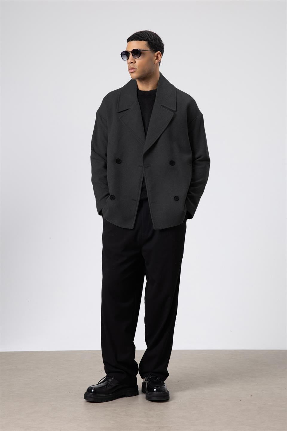 Oversized Double-Breasted Short Napped Wool Jacket