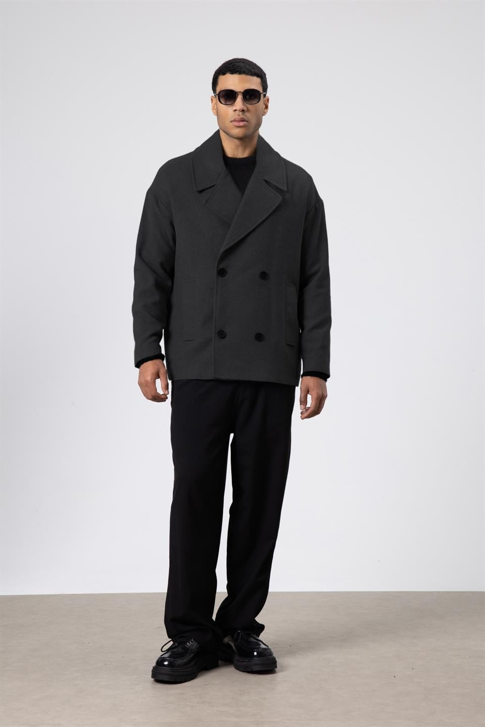 Oversized Double-Breasted Short Napped Wool Jacket