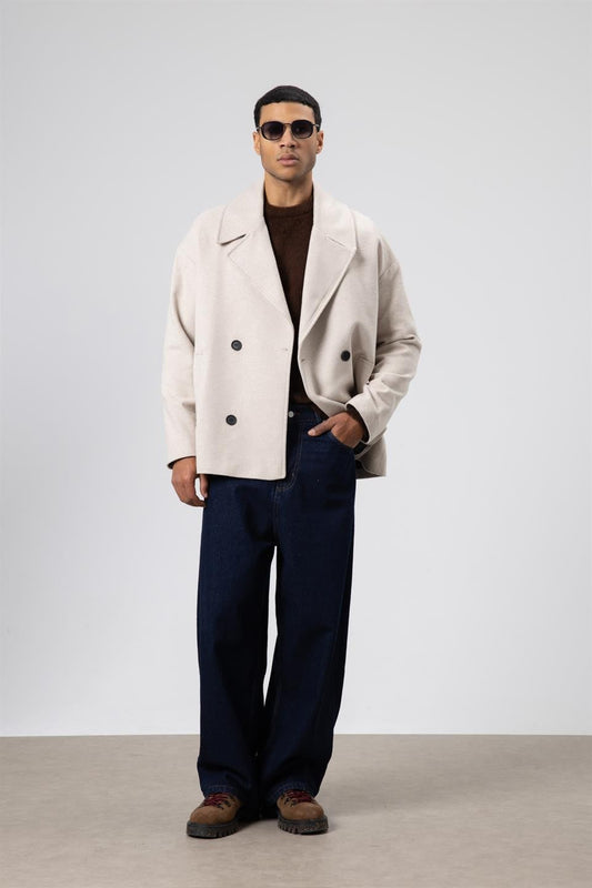 Oversized Double-Breasted Short Napped Wool Jacket