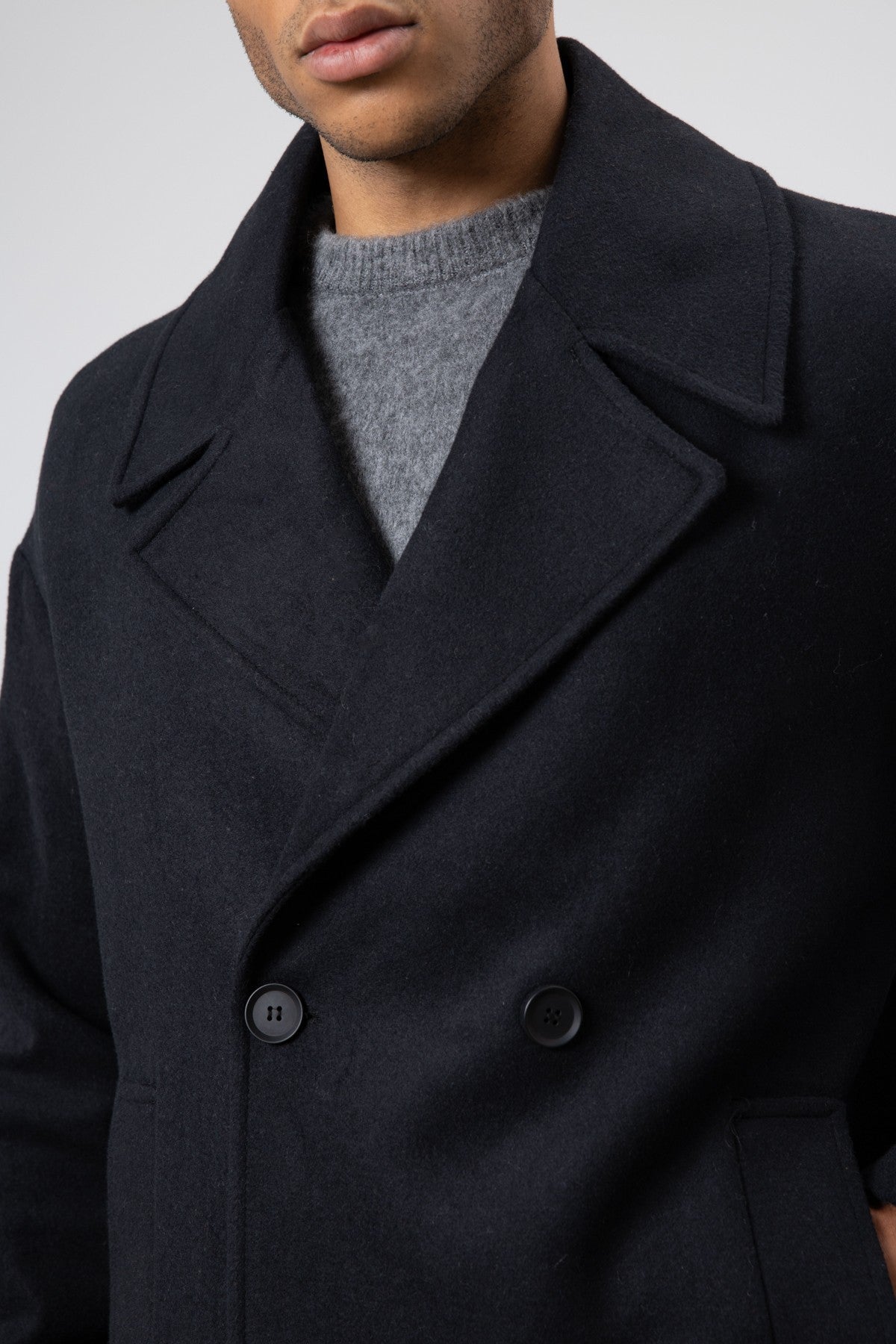 Oversized Double-Breasted Short Napped Wool Jacket