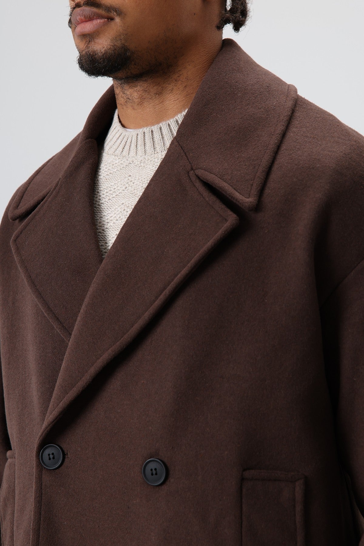 Oversized Double-Breasted Short Napped Wool Jacket