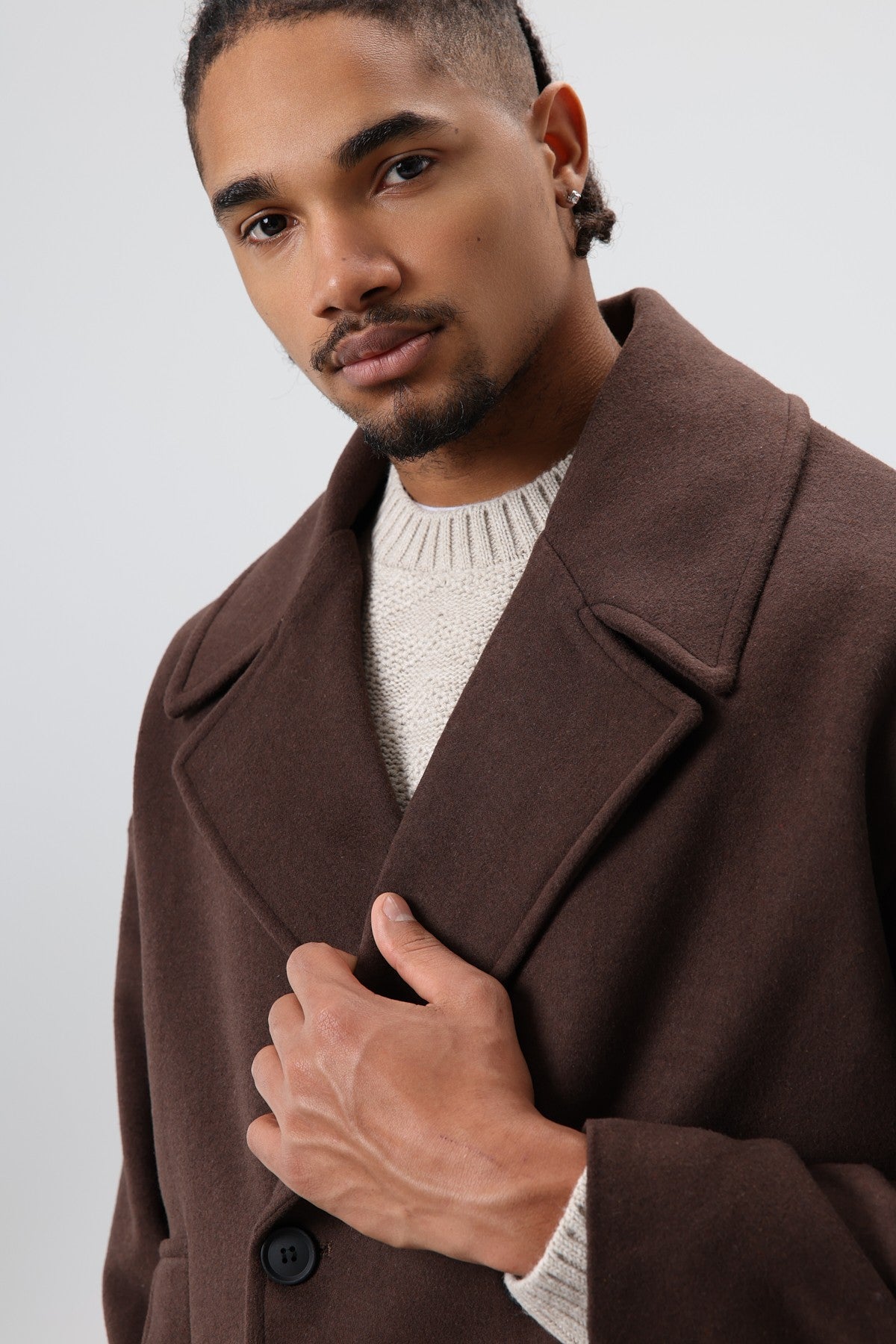 Oversized Double-Breasted Short Napped Wool Jacket