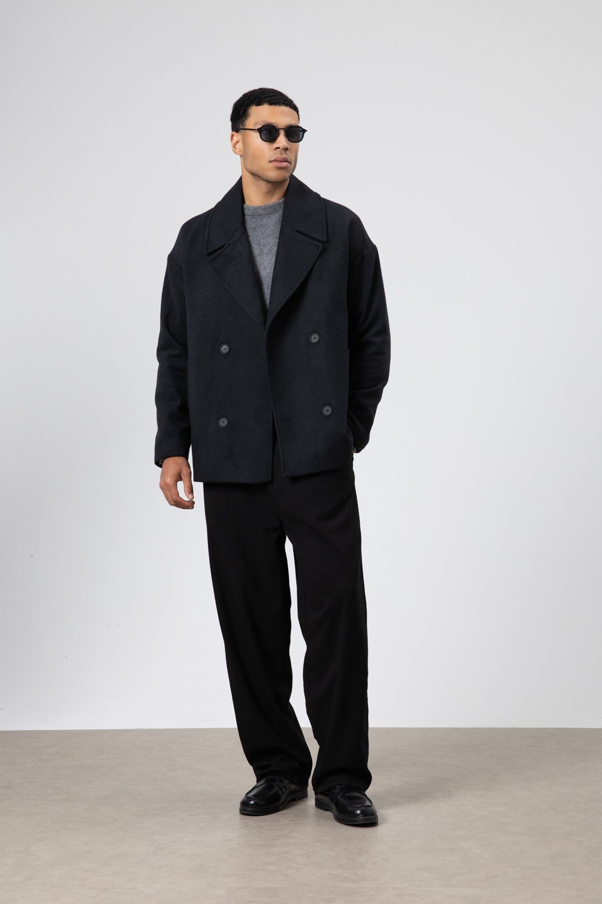 Oversized Double-Breasted Short Napped Wool Jacket