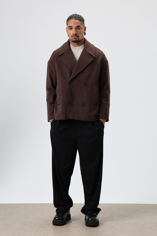 Oversized Double-Breasted Short Napped Wool Jacket