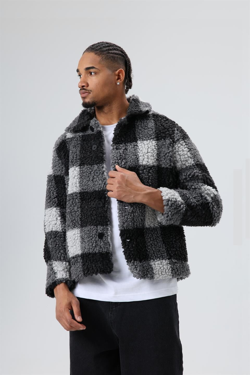 Oversized Plush Checkered Jacket