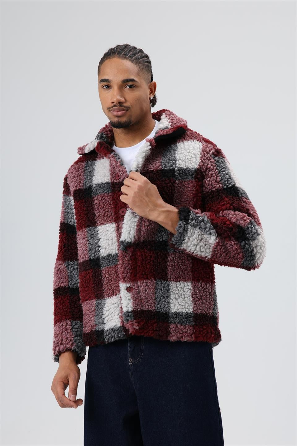Oversized Plush Checkered Jacket
