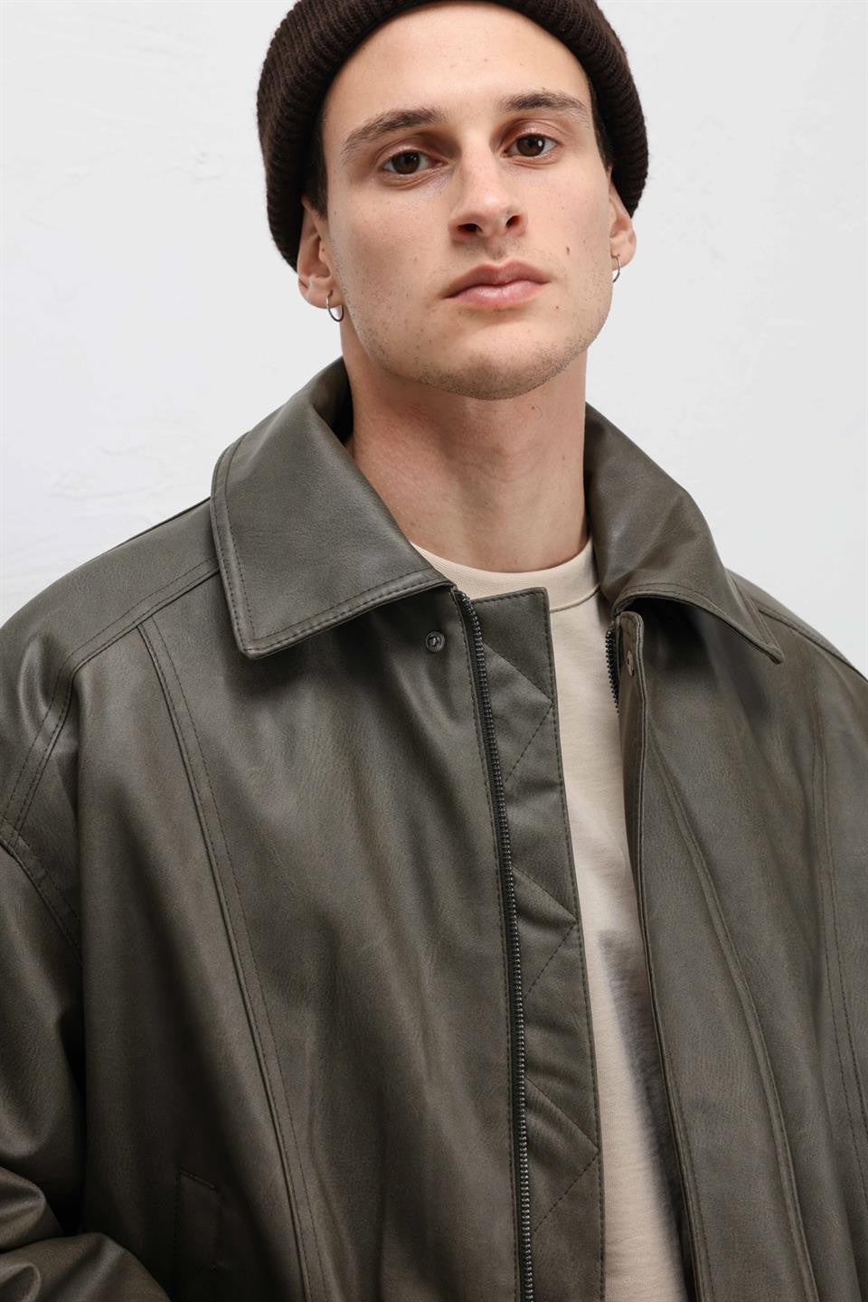 Oversized Leather Bomber Jacket
