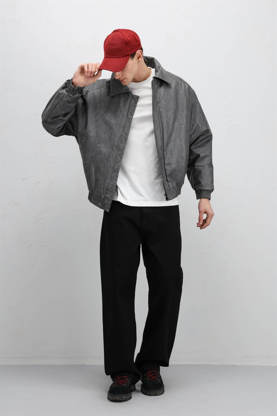 Oversized Leather Bomber Jacket