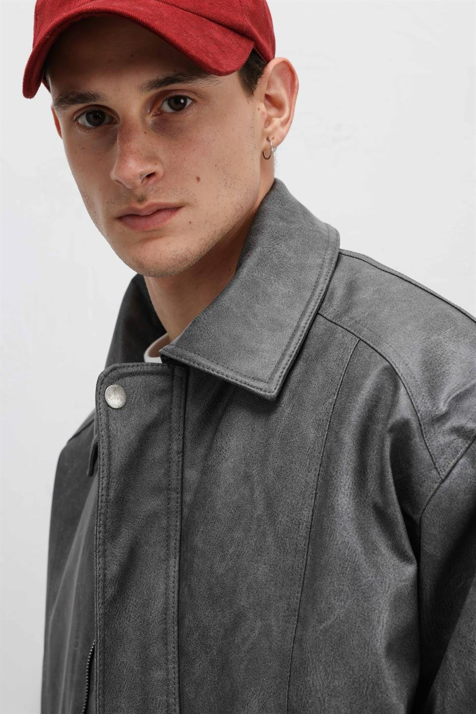 Oversized Leather Bomber Jacket