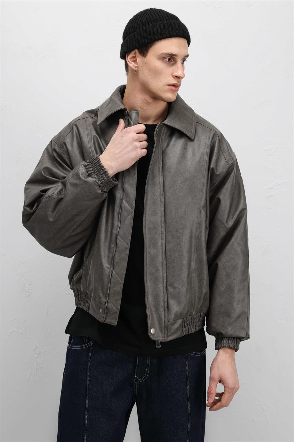 Oversized Leather Bomber Jacket