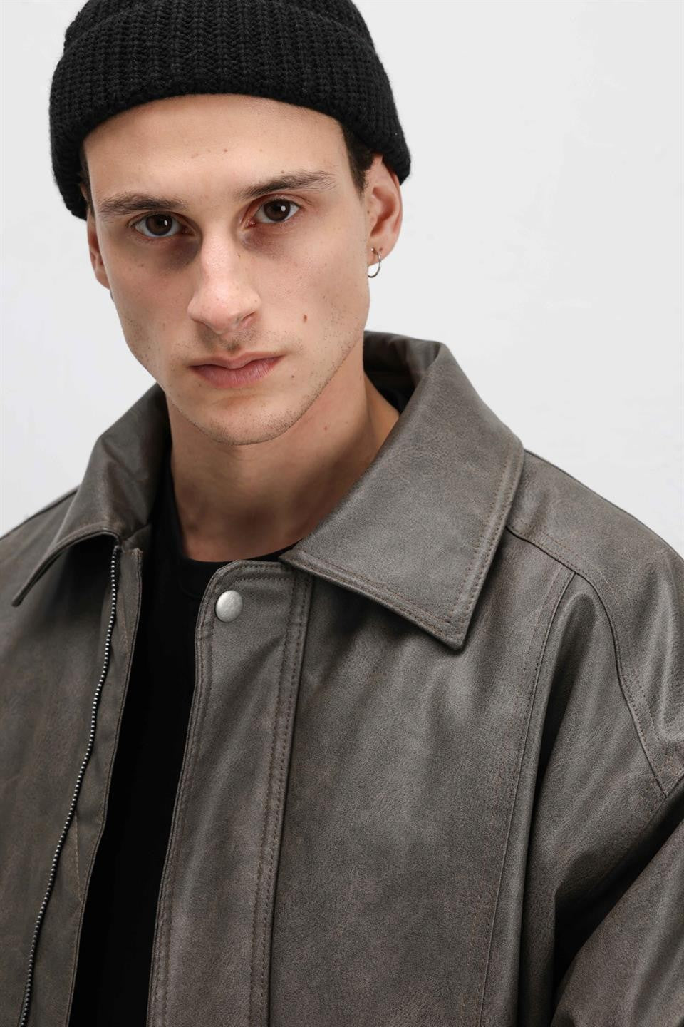 Oversized Leather Bomber Jacket