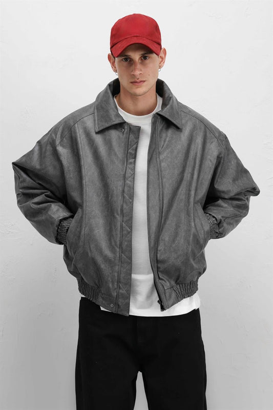 Oversized Leather Bomber Jacket