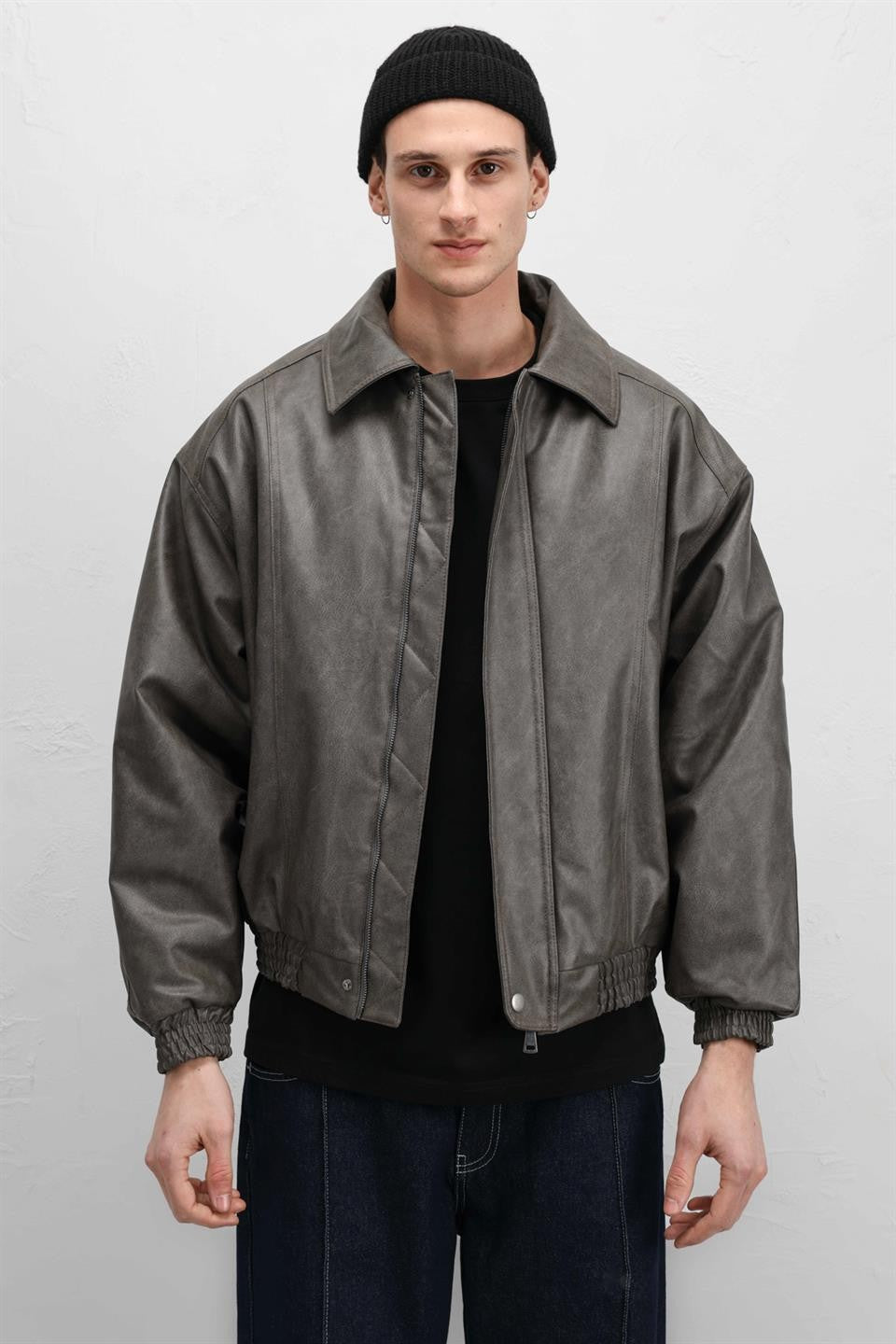 Oversized Leather Bomber Jacket