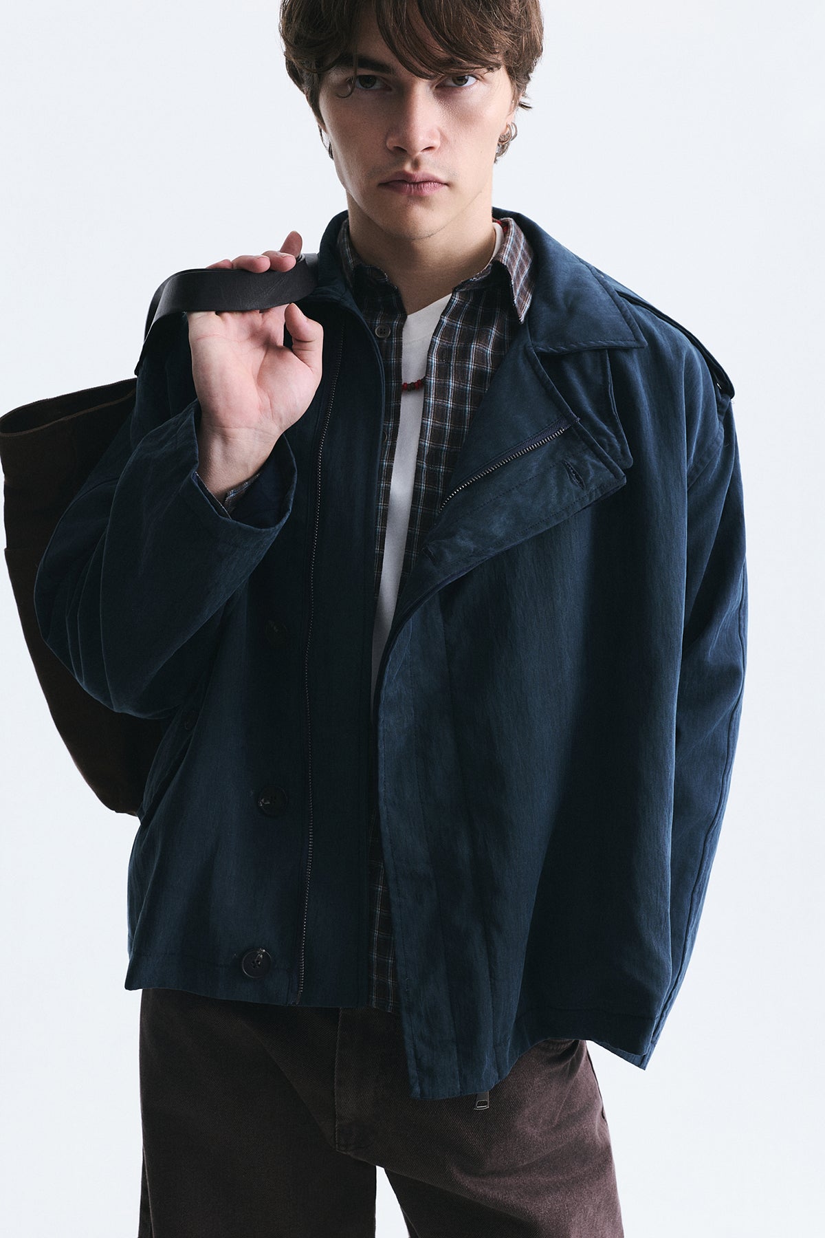 Oversized Button-Up Stand-Up Collar Coat