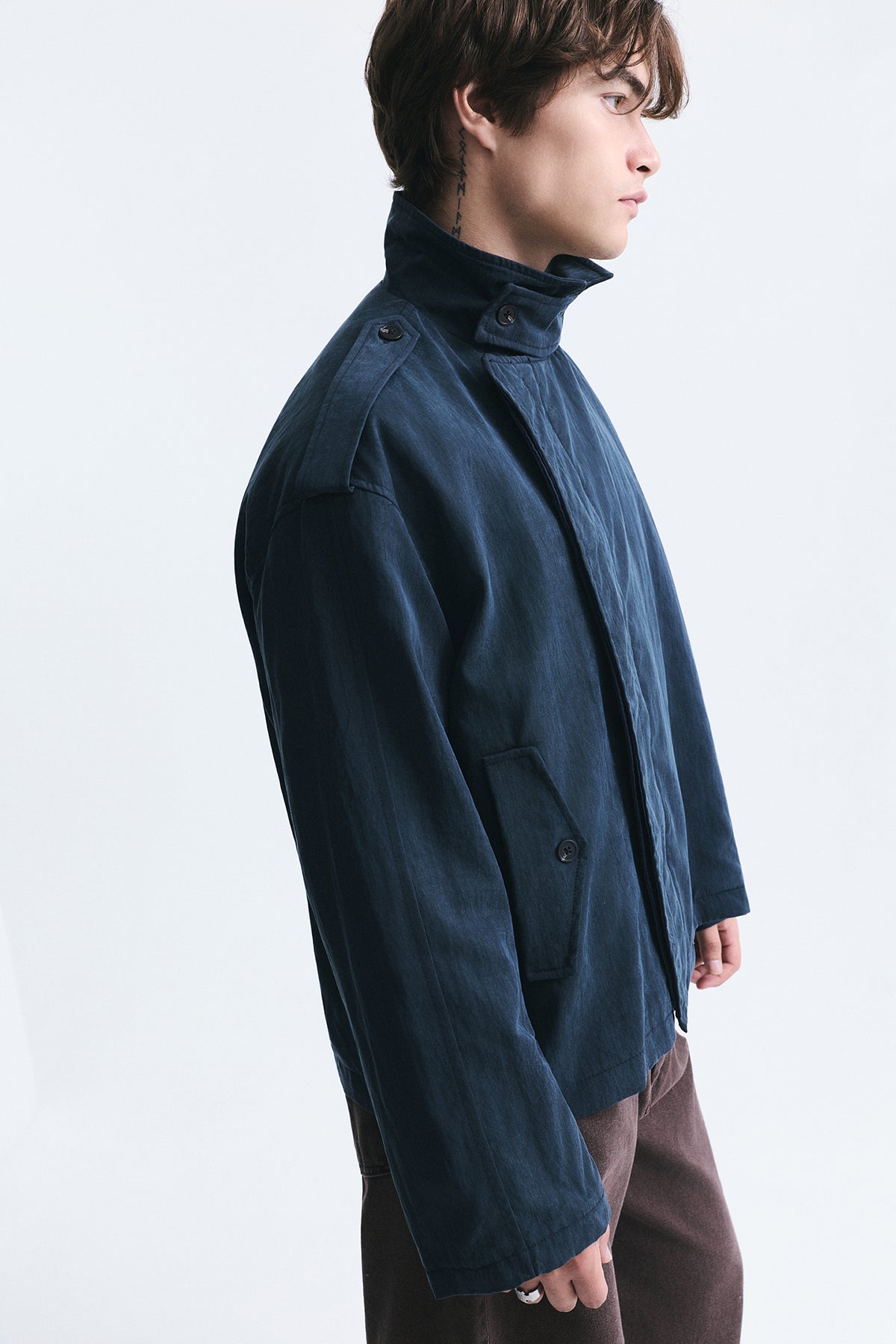 Oversized Button-Up Stand-Up Collar Coat