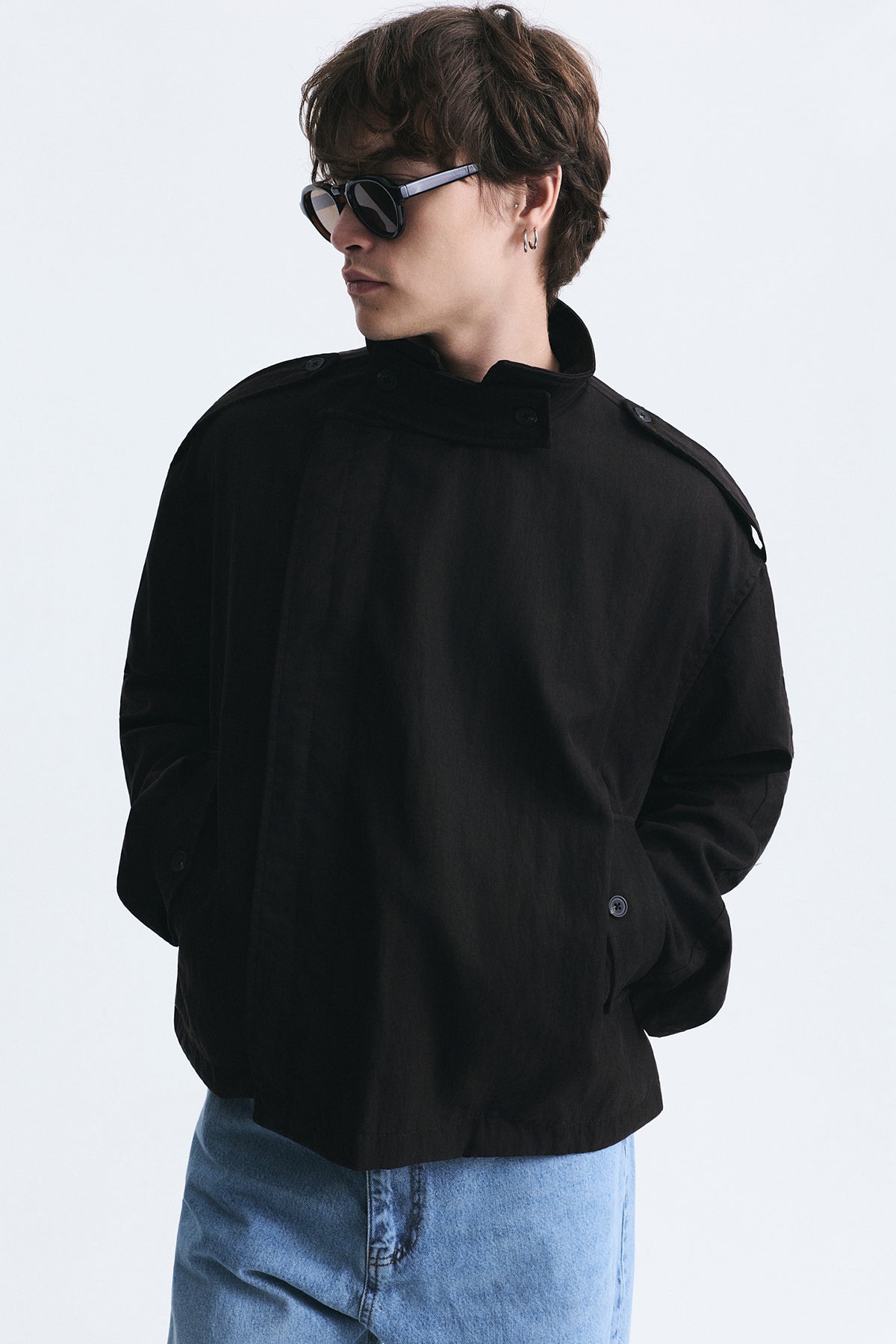 Oversized Button-Up Stand-Up Collar Coat