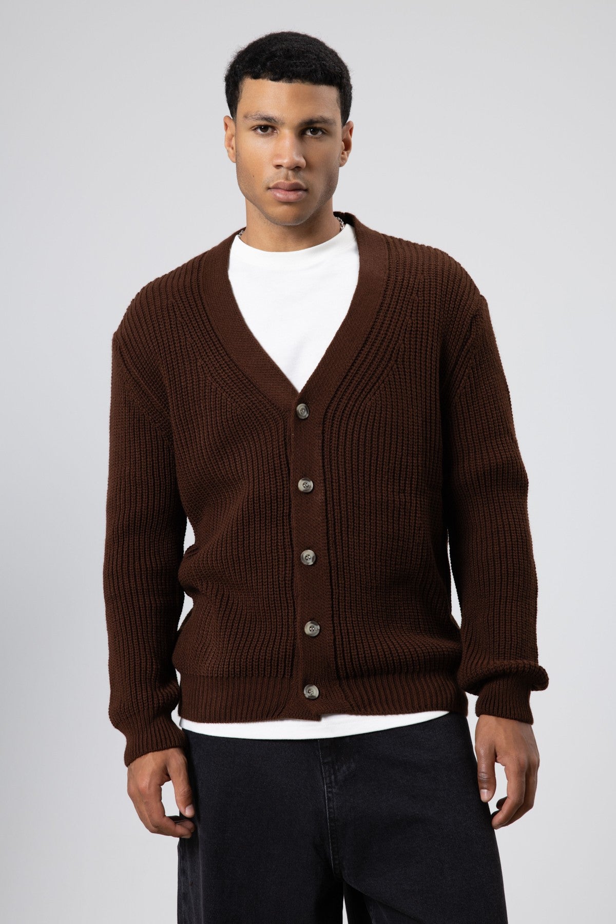 V-Neck Button-Front Knitted Cardigan
