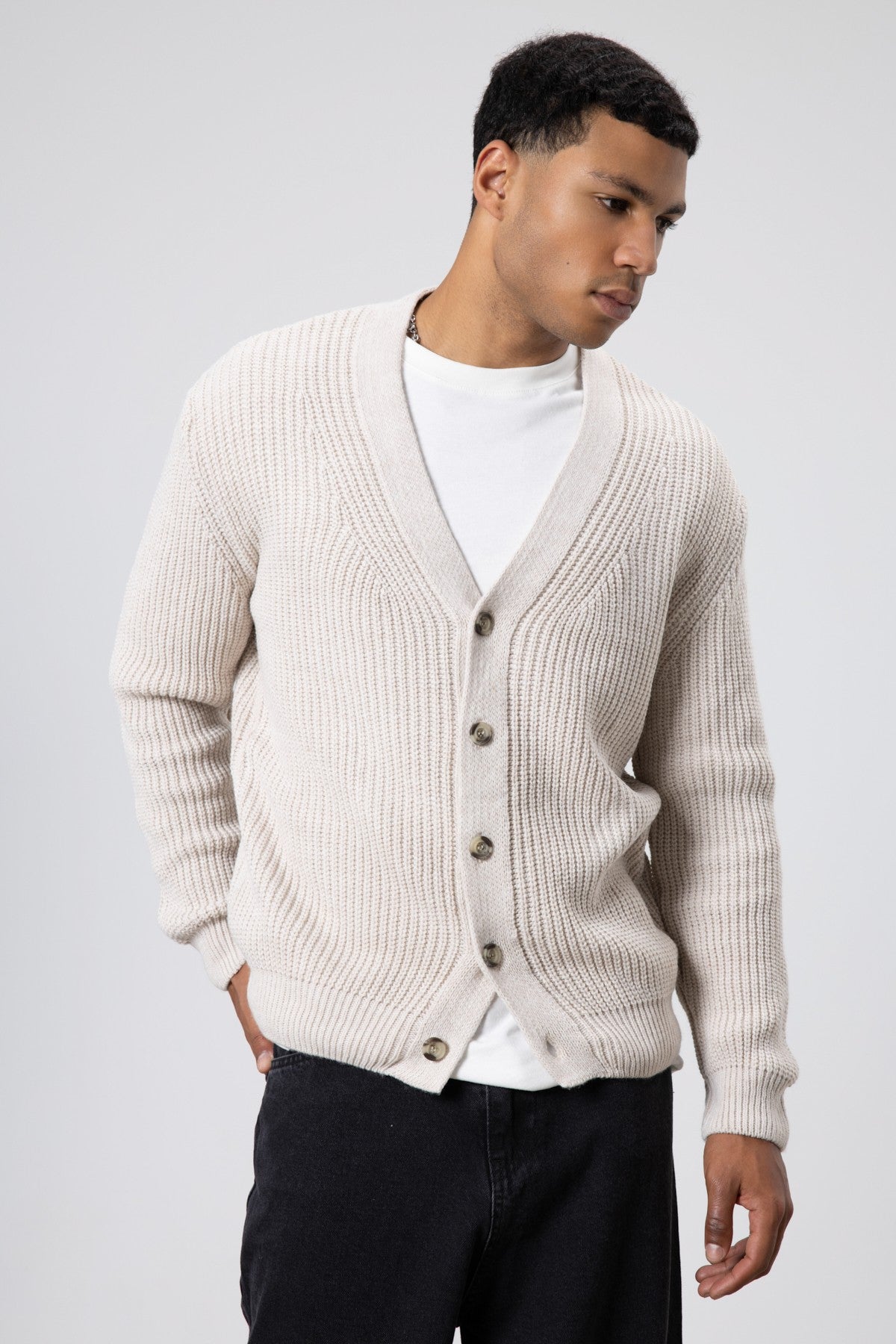 V-Neck Button-Front Knitted Cardigan