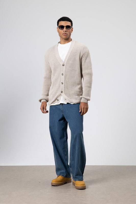 V-Neck Button-Front Knitted Cardigan
