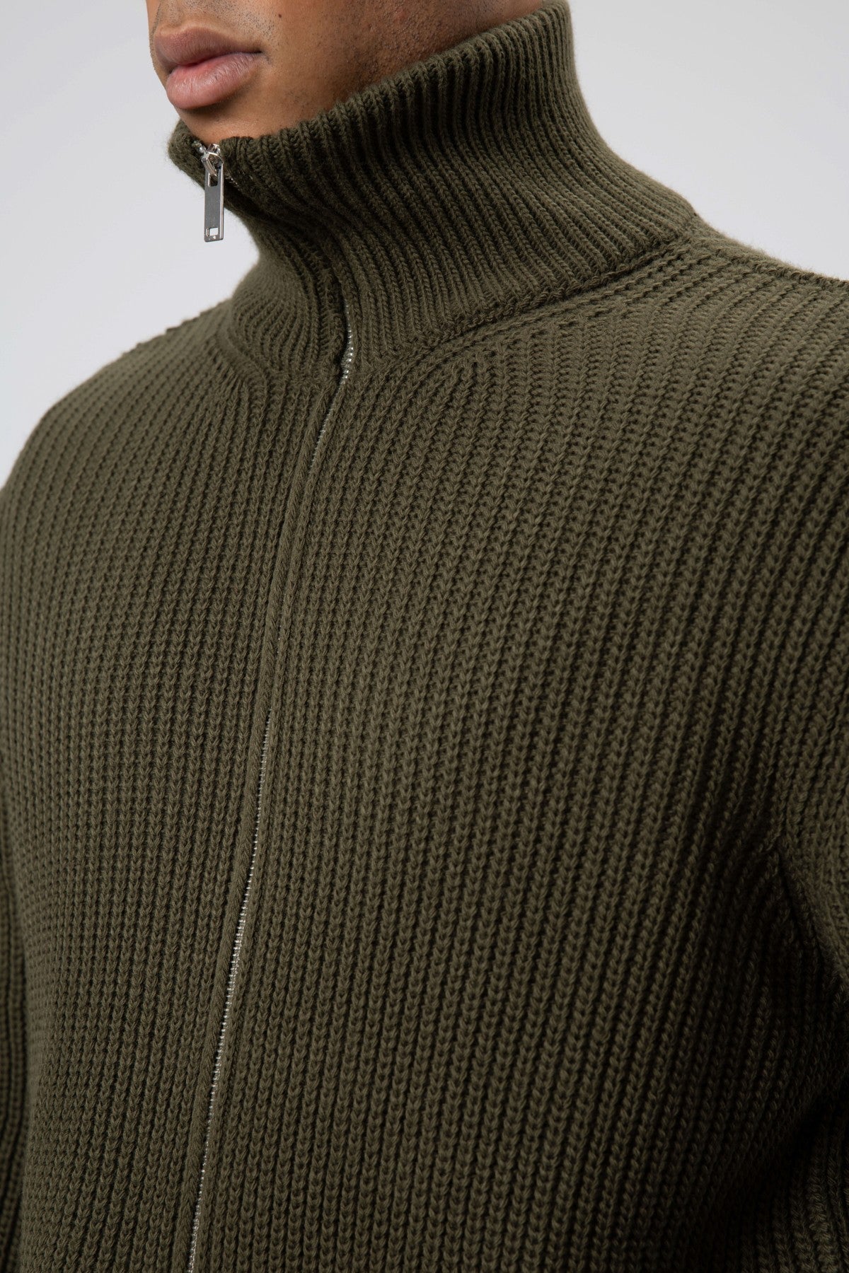 Oversized Zipper-Front Knit Cardigan